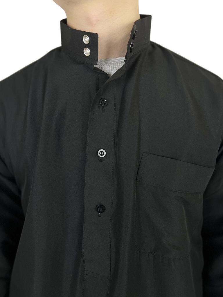 Men's Stand Collar Polyester Robe with Pocket - Arab Middle East Style, Qatar