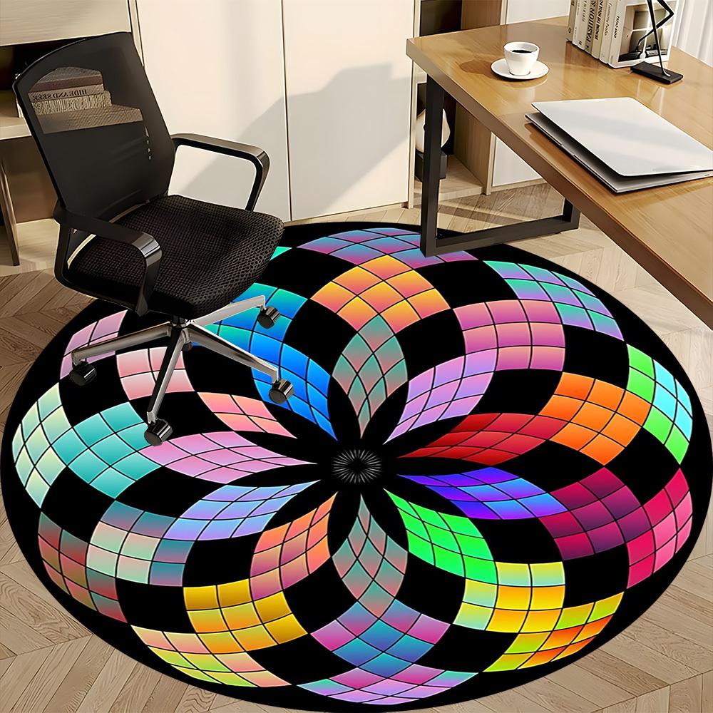 1pc Kaleidoscope Pattern Chair Carpet for Office Non-Slip, Machine Washable Rug for Office, Room - Holiday Decor, Machine Made Yy251016037