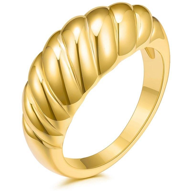 New 2024  Gold Plated Croissant Dome Ring Twisted Braided Gold Plated Ring Chunky Signet Ring for Women