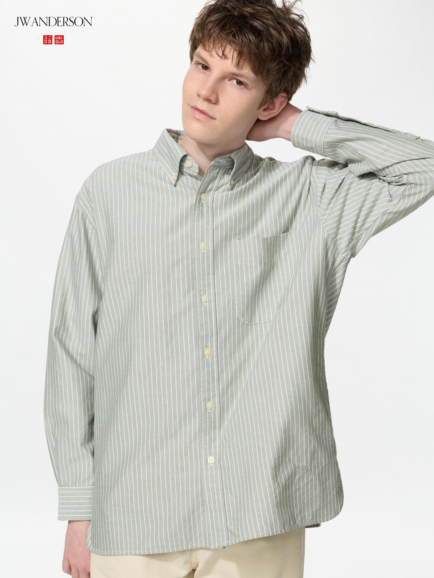 Uniqlo Япония Оксфордская оверсайз рубашка в полоску 54 GREEN/XS