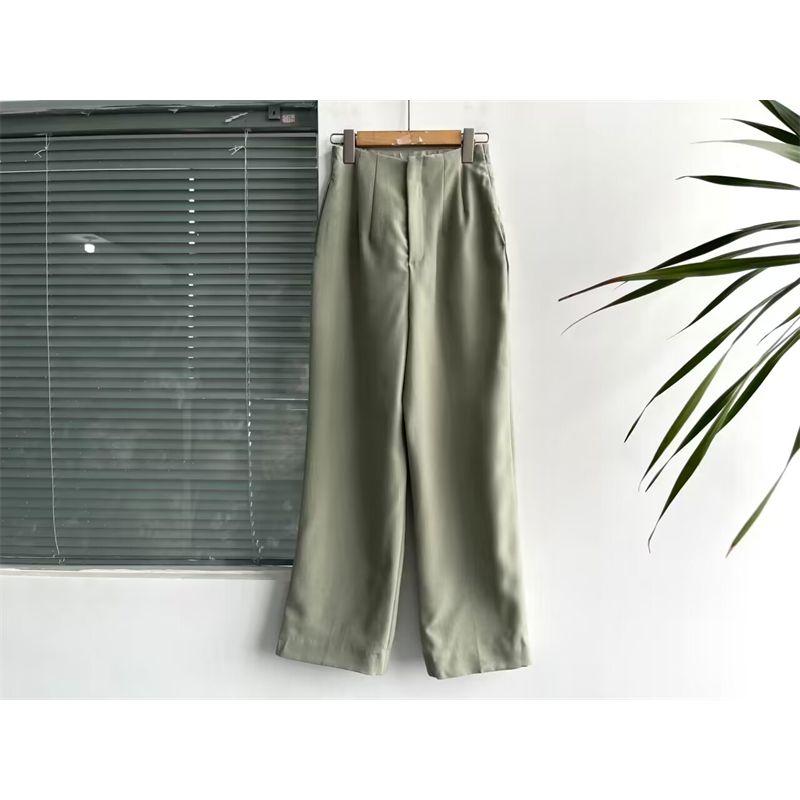 

Summer Thin High Waist Straight All-Matching Professional Casual Pants Green M