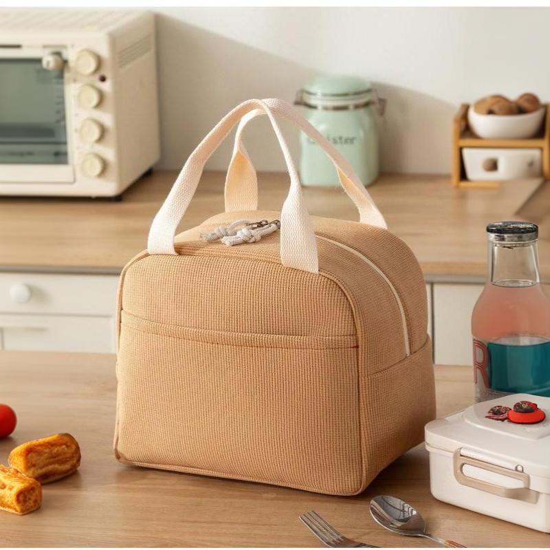 1Pcs Minimalist Portable Handbag Picnic Corduroy Insulated Lunch Bag Hand-Held Large Capacity Lunch Box Storage Bag