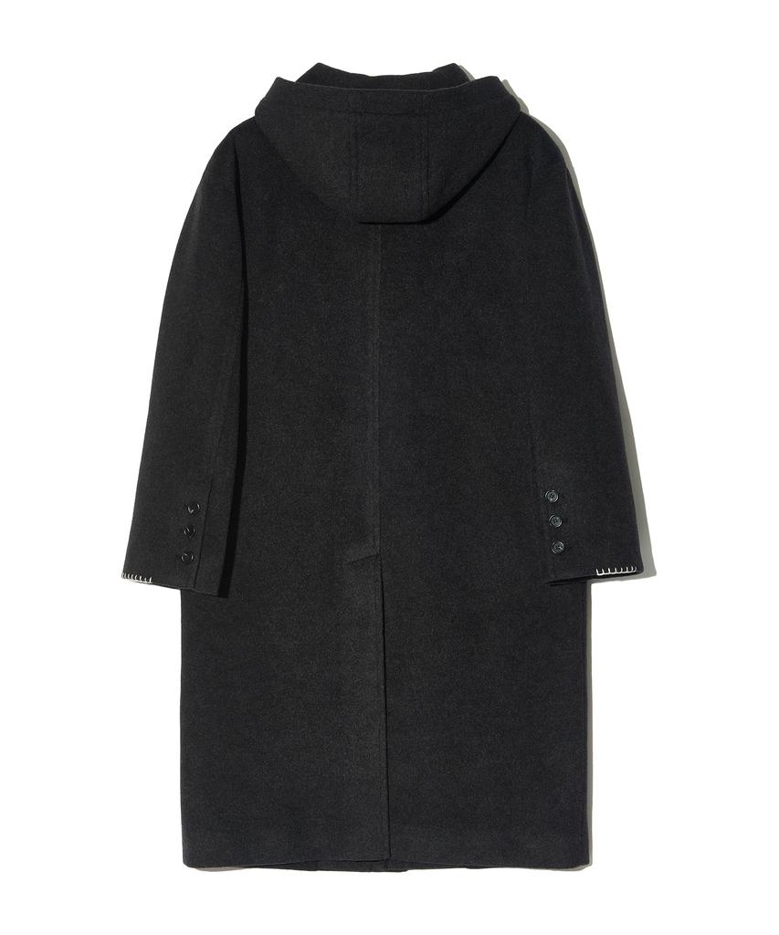 Peace Maker Hand Stitch Hoodie Maxi Wool Coat (Charcoal)