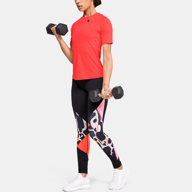 Under Armour Training Sports Patchwork Breathable Straight T-Shirt Women Tops Red 1355583-628