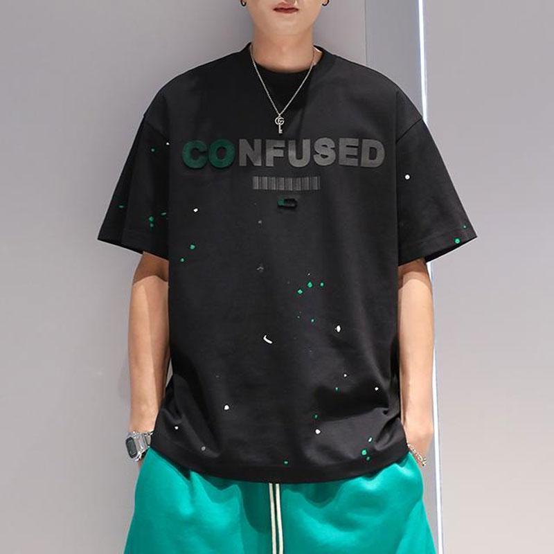 

Летние футболки свободного кроя с принтом букв, базовая мужская одежда, молодежный стиль, круглый вырез, повседневные, с коротким рукавом, стильные пуловеры с ручной росписью XXXL чёрный