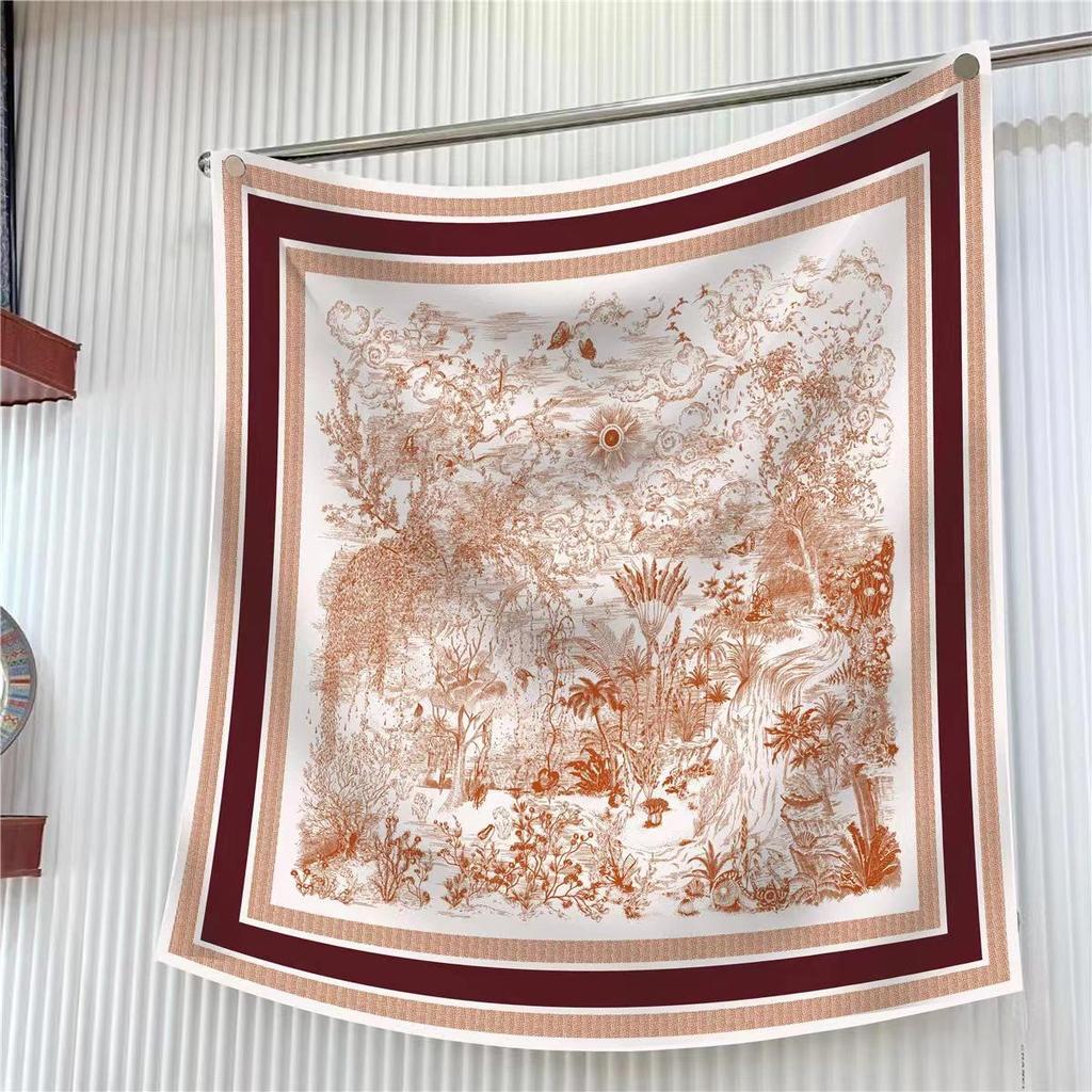 90cm Large Twill Silk Scarf: High-Quality, Fashionable Square Print, Versatile Shawl with Sun Protection