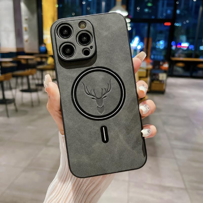 

Luxury PU Deer Leather Case For iPhone 16 Pro Max 15 14 13 12 11 Pro Max 15Pro 14Pro 13Pro For Magsafe Wireless Charge Back Case For iPhone 15 Pro Max