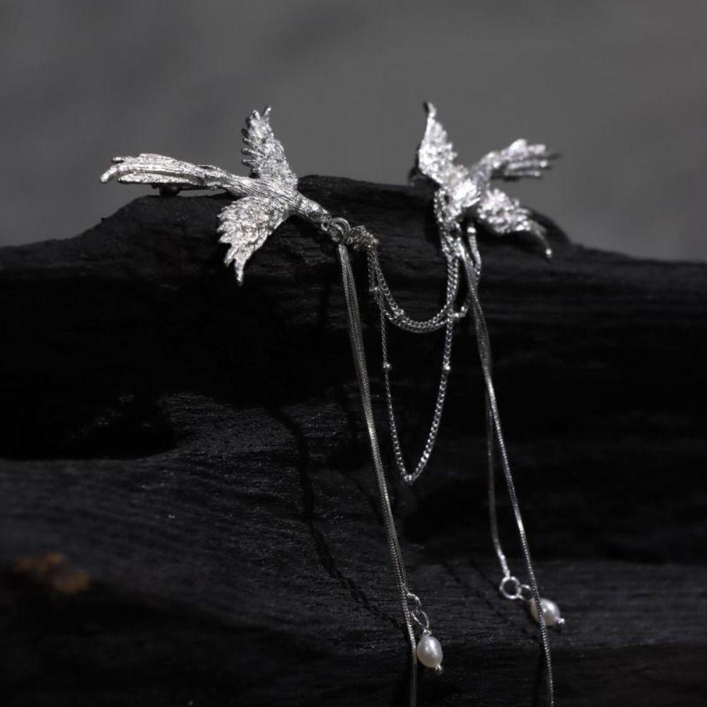 Pearl Phoenix Tassel Brooch Vintage Temperament Long Fringe Brooches Corsage Ornaments Light Luxury Birds Badge Pin Gifts