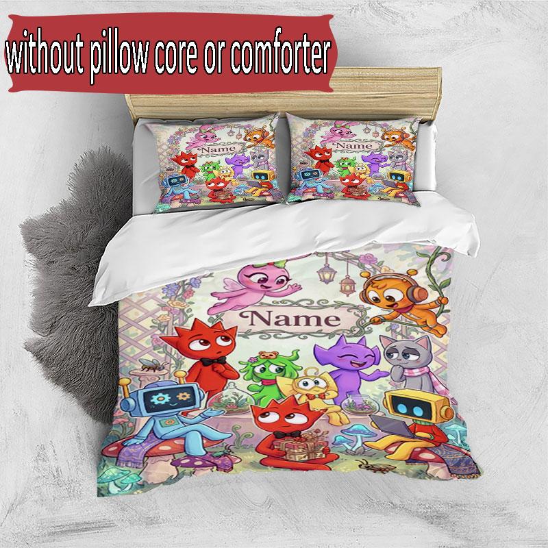 3pcs Duvet Cover Set (1*Duvet Cover + 2*Pillowcase, Without Core), Custom Name Game Sprunki Pattern Bedding Set, Home Bedroom Decor Gift