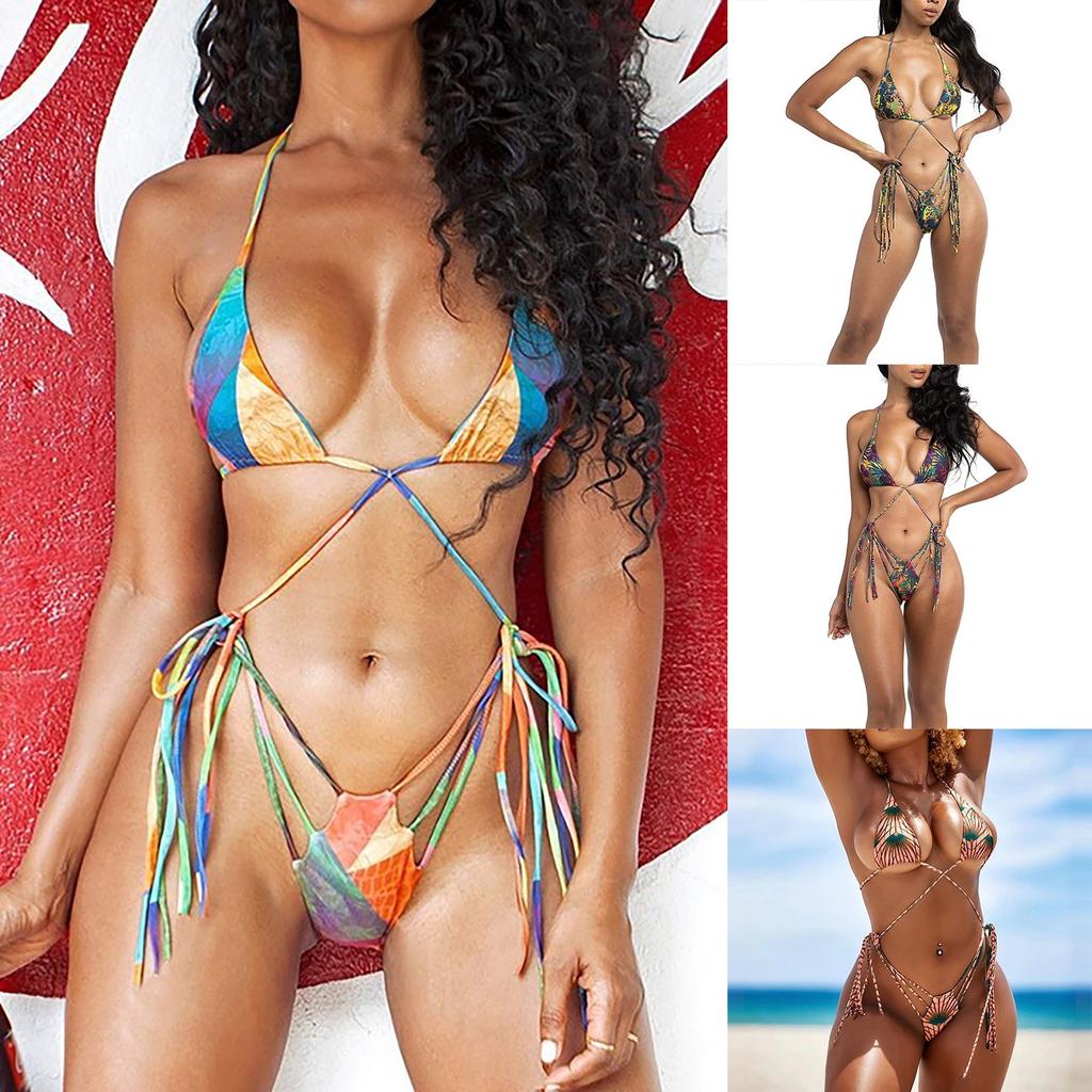 Kvinner Print Bikini Sexy Knyttet Badetøy Ryggløs Badedrakt Badebukse
