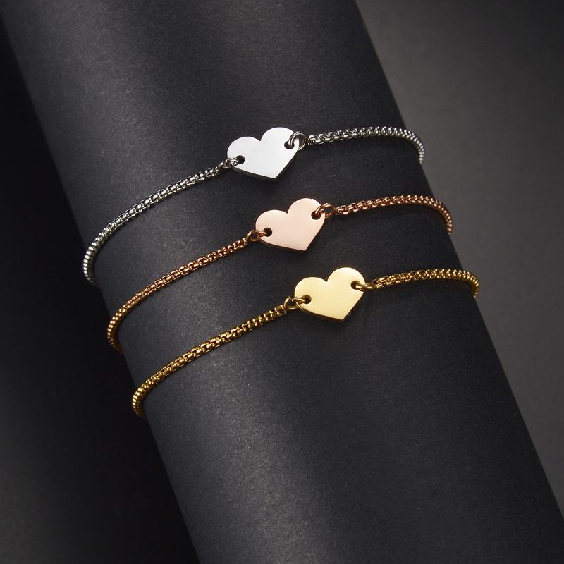 304 Stainless Steel Adjustable Heart Bracelet for Women - Fashionable, Polished, DIY Laser Engravable.