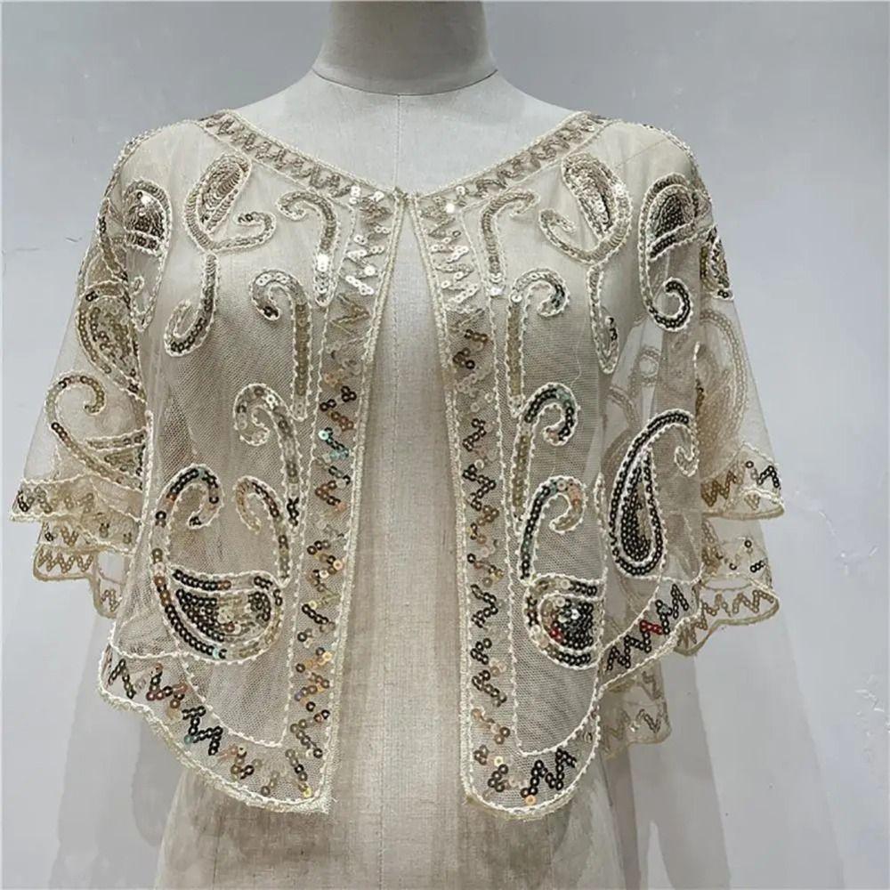 Vintage Style Sequins Tassel Shawls Embroidery Sequin Beaded Short Cape Clothes Decoration