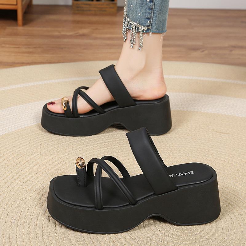 High-top Flip-flops for Women, New Style Shoes, Beach Soft-soled Shoes 35 чёрный