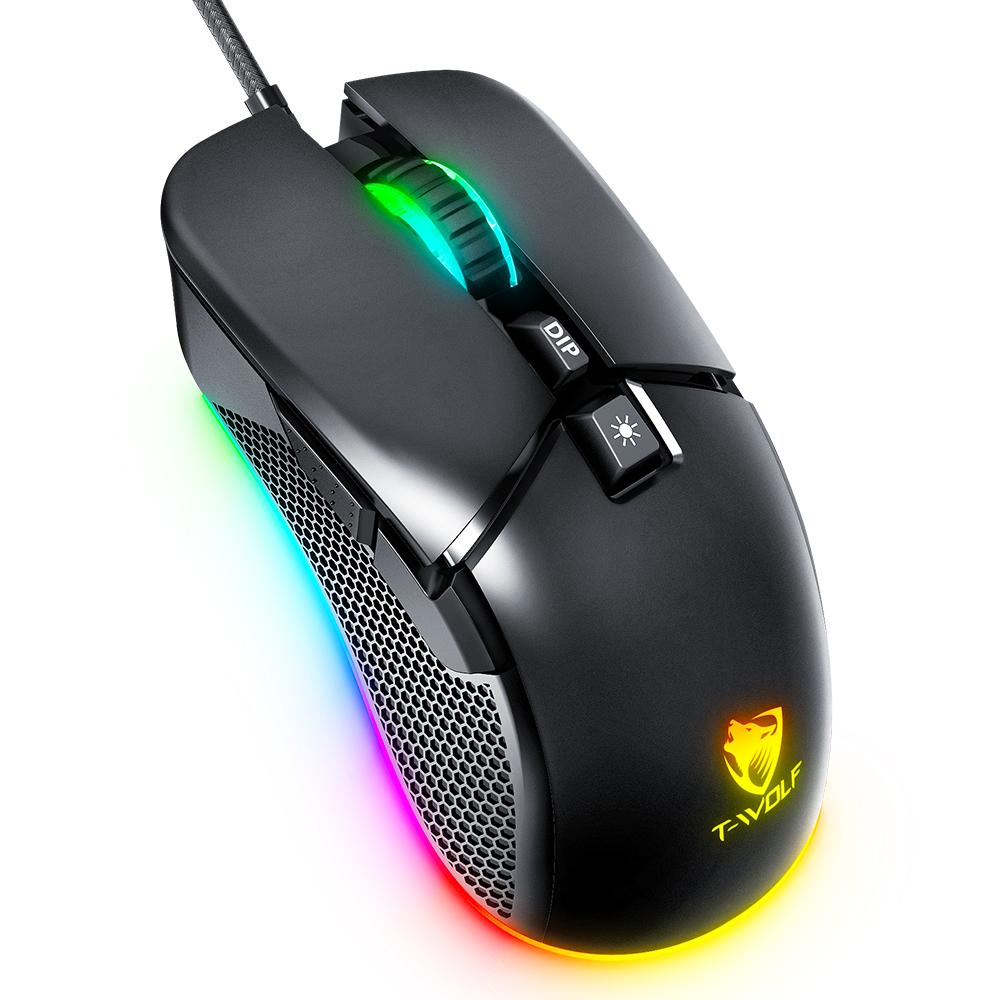

T-WOLF G590 Wired RGB Gaming Mouse 800-7200DPI Effortless E-Sports Mice As Shown A
