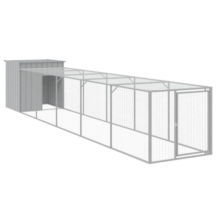 VidaXL Chicken Coop with Run Light Grey 110x609x110 Cm Galvanized Steel 3189095