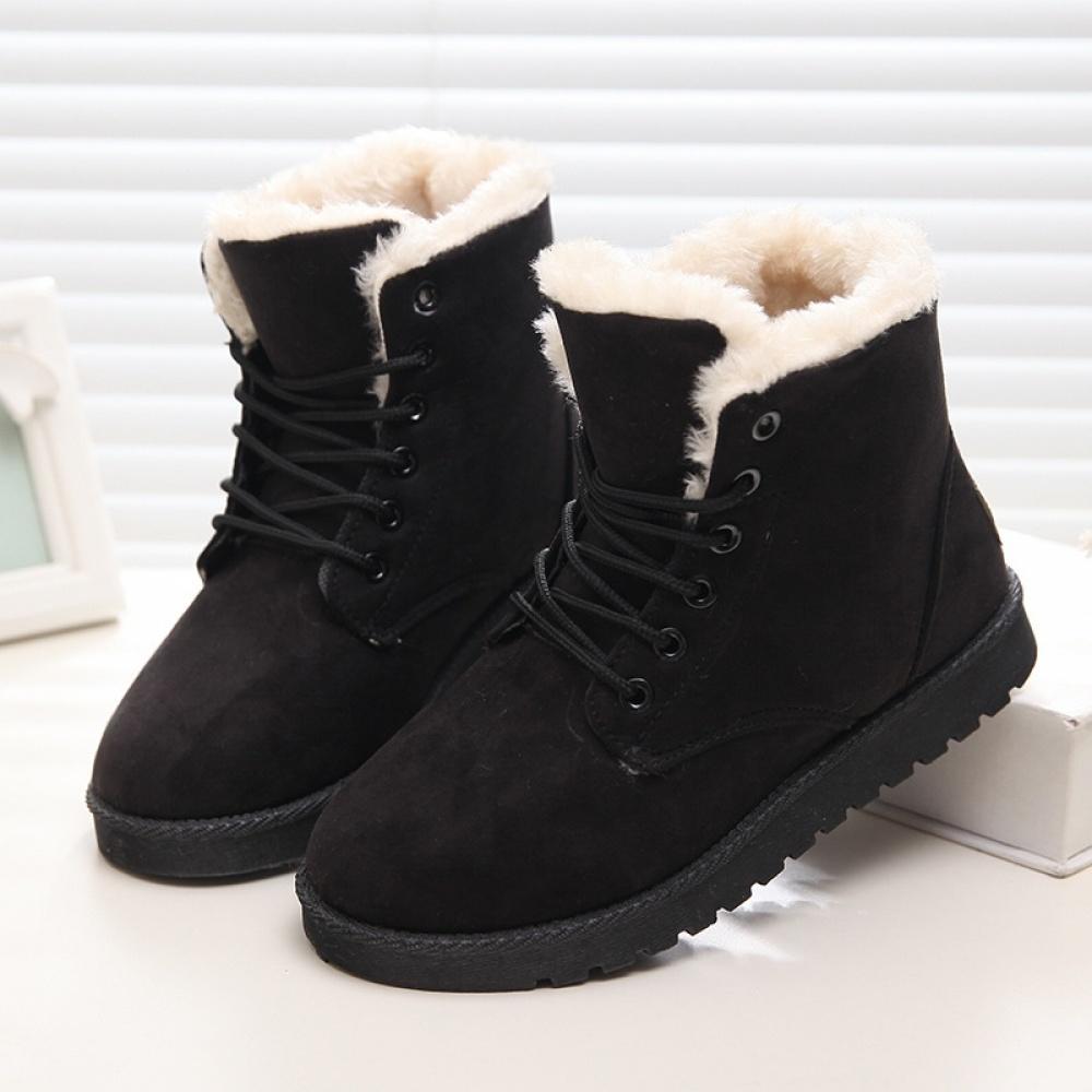 Warm Winter Suede Boots Lace Up Ankle Plush Boots Waterproof Snow Boots Women Shoes