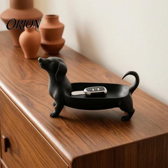 Modernes Wohndekor Tablett 3D-gedruckter Dackel Aufbewahrung für Schmuck Schlüssel Ohrringe, Kreatives Schreibtisch Zubehör Organizer, Tischdekoration Hund