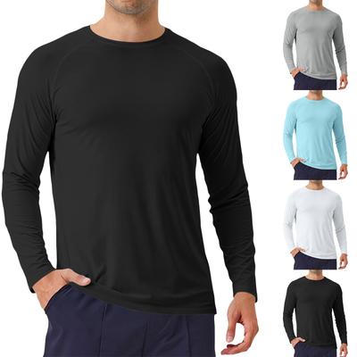 Men's Long Sleeve Athletic T Shirt Lightweight Quick Dry Crew Neck Casual Sports Tee for Outdoor Gym Running Training
