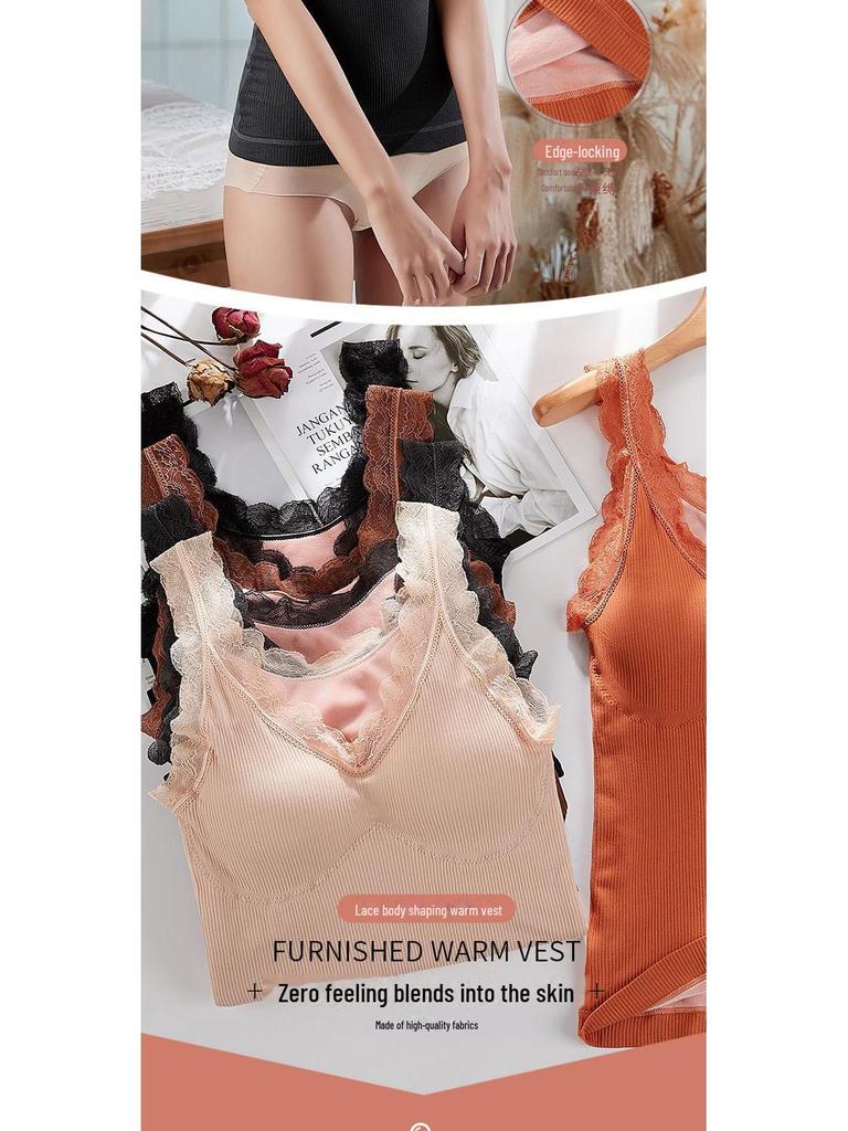 Women's Plus Size Thermal Lace Vest with Chest Pad & Suspenders - Autumn/Winter