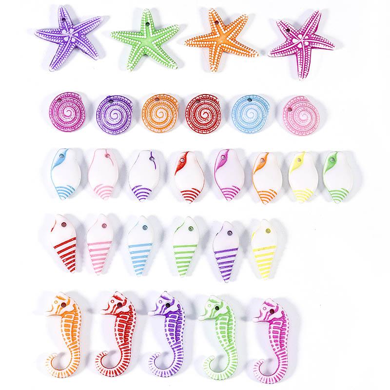 100 pièces Mix Perles Acryliques Animaux Marins Charms Coquillage Étoile de Mer Perles Espacement Libres Pour Fabrication de Bijoux Accessoires DIY