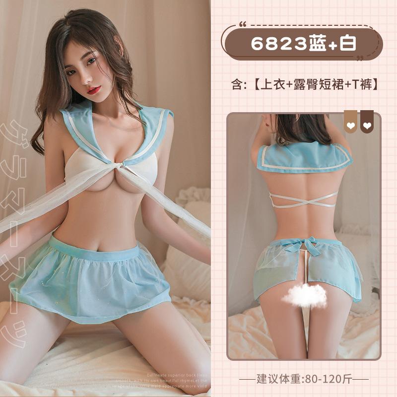 Pure school girl mesh lace-up split dress erotic underwear erotic underwear women's erotic passion