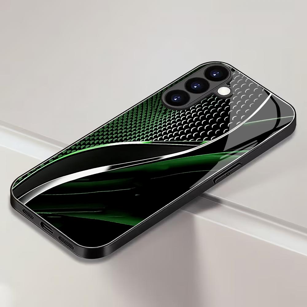 Green black curved tempered glass phone case suitable for Samsung Galaxy S26 S25 S24 S22 S21 S20 FE/Ultra/Plus shockproof