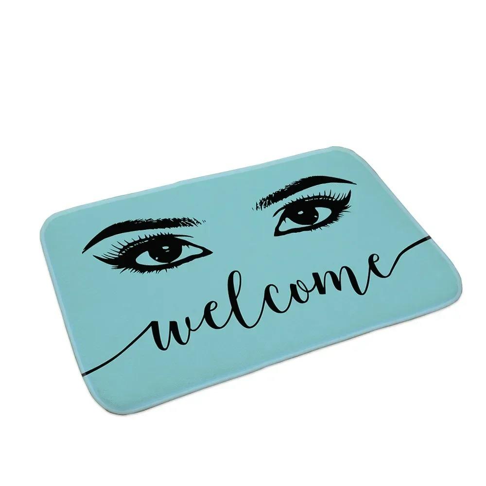 Glitter EyeLash Welcome Makeup Entrance Doormat Non Slip Rugs for Girls Bedroom Decor Home Carpets Living Room Kitchen Bath Mat