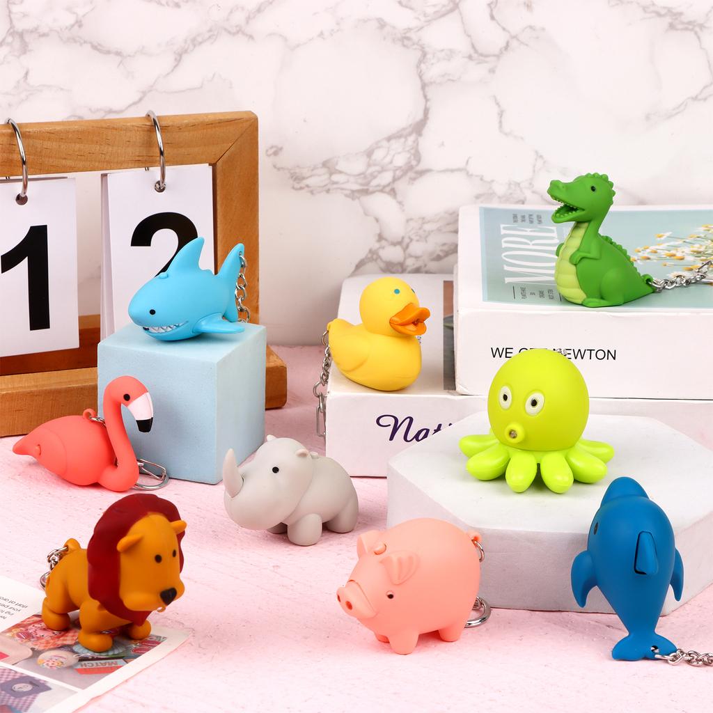 9 Stück Krankenschwester-Taschenlampe, Kinderkrankenschwester-Taschenlampe, Schlüsselanhänger mit Tier-Taschenlampe, Schlüsselanhänger, Delphin, Löwe, Flamingos, Dinosaurier, Hai, Nashorn