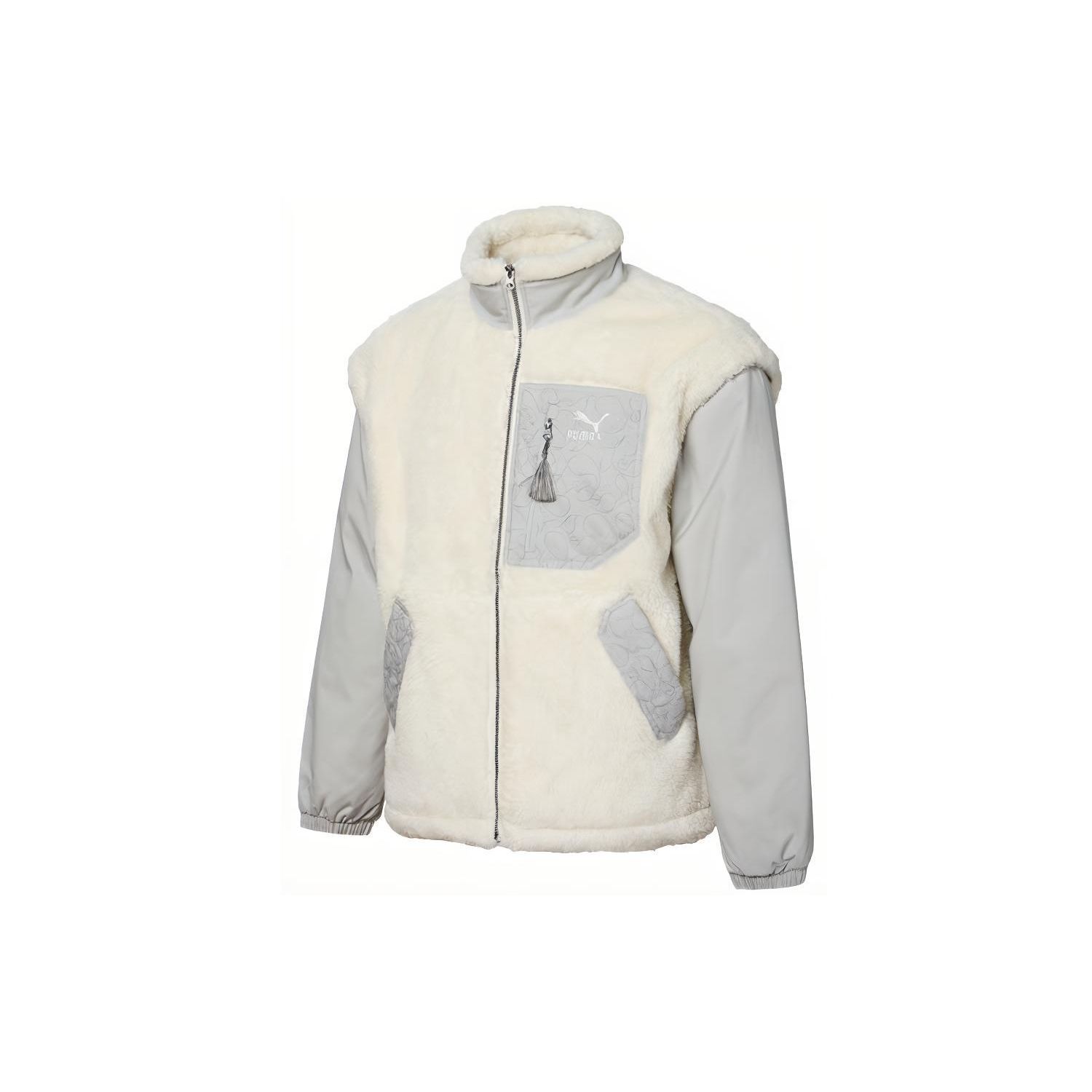 

PUMA карманная вышитая искусственная овчина в стиле пэчворк, хлопковая куртка, мужские куртки, белые 534974-93 L
