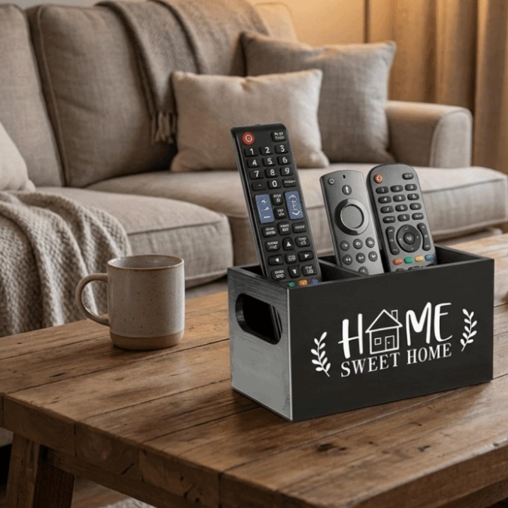 Durable Wooden Remote Control Storage Box Decorative Simple Remote Control Holder with 2 Slots Cosmetics Storage Rack Bedroom