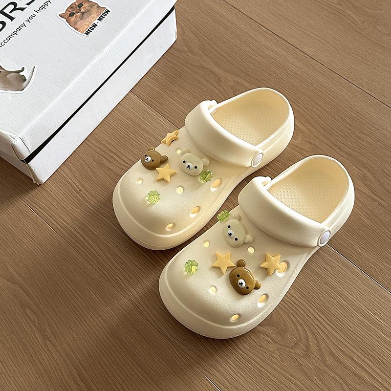 Thick-soled hole shoes women's summer outer wear cartoon cute new heightening non-slip bag head cool slippers