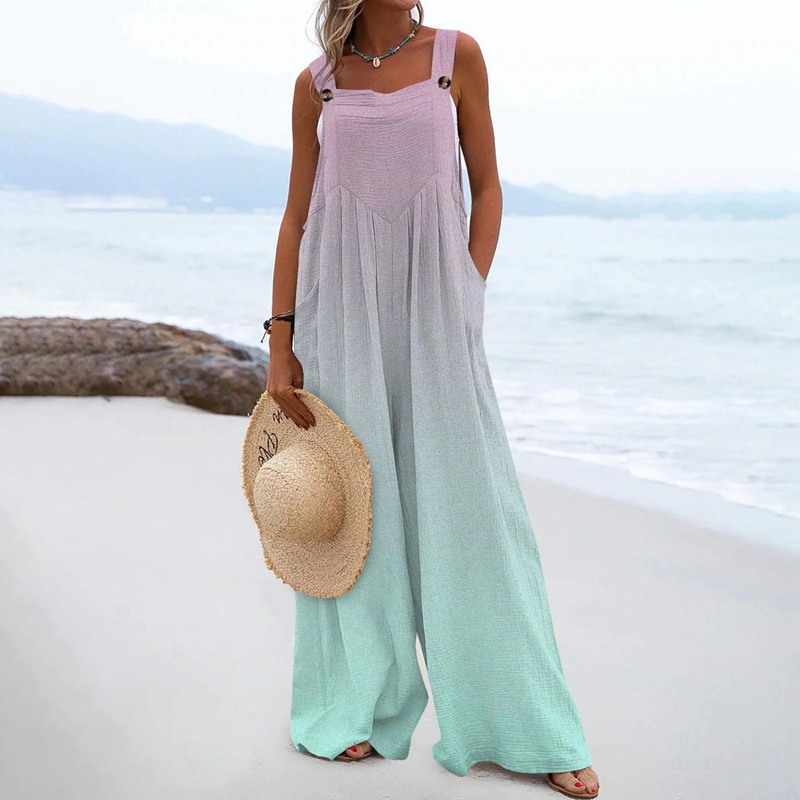 

Женские комбинезоны, повседневные комбинезоны с широкими штанинами и принтом, комбинезоны без рукавов с карманами, наряды XXL