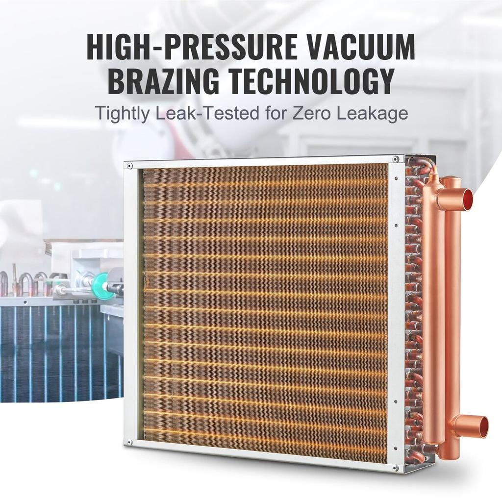 16"x 16" Heat Exchanger Water to Air 3-Row 3/8" Copper Ports 193 Fins