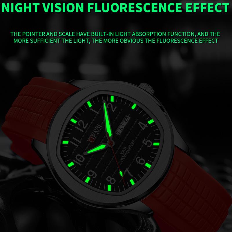 OFNS Fashion Herrenuhr 50M Wasserdicht Luxuriös Leuchtend Datum Woche Multifunktion Business Quarz Armbanduhr