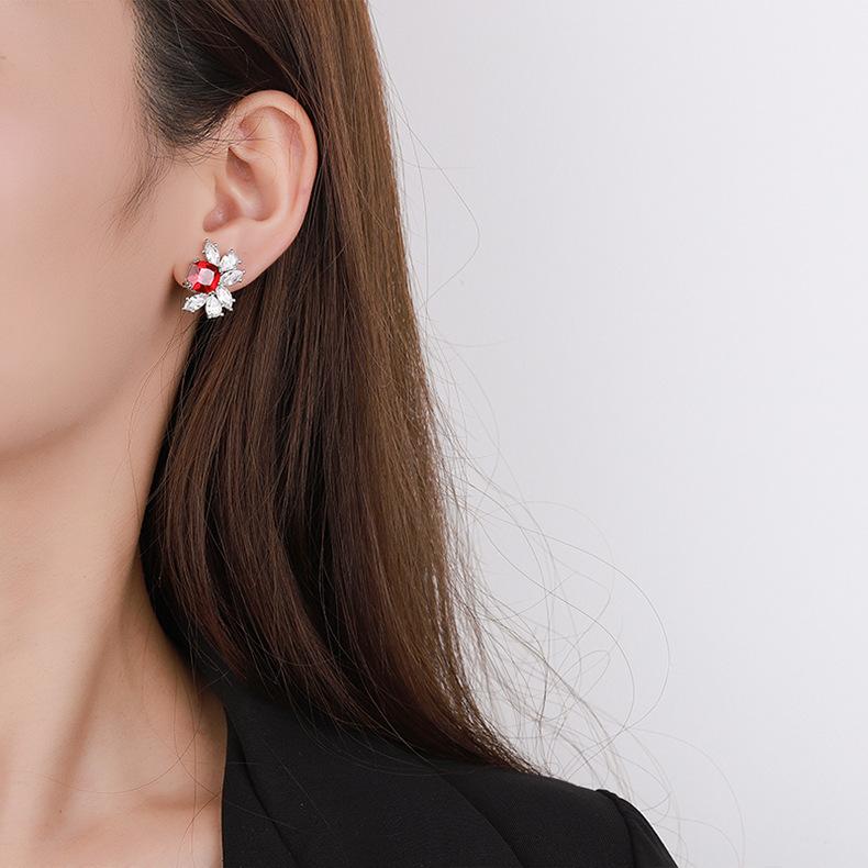 New Earring Accessories With Purple Light Will Change Color Red Corundum Sparkling Earrings S925 Silver Needle Fashionable High-end