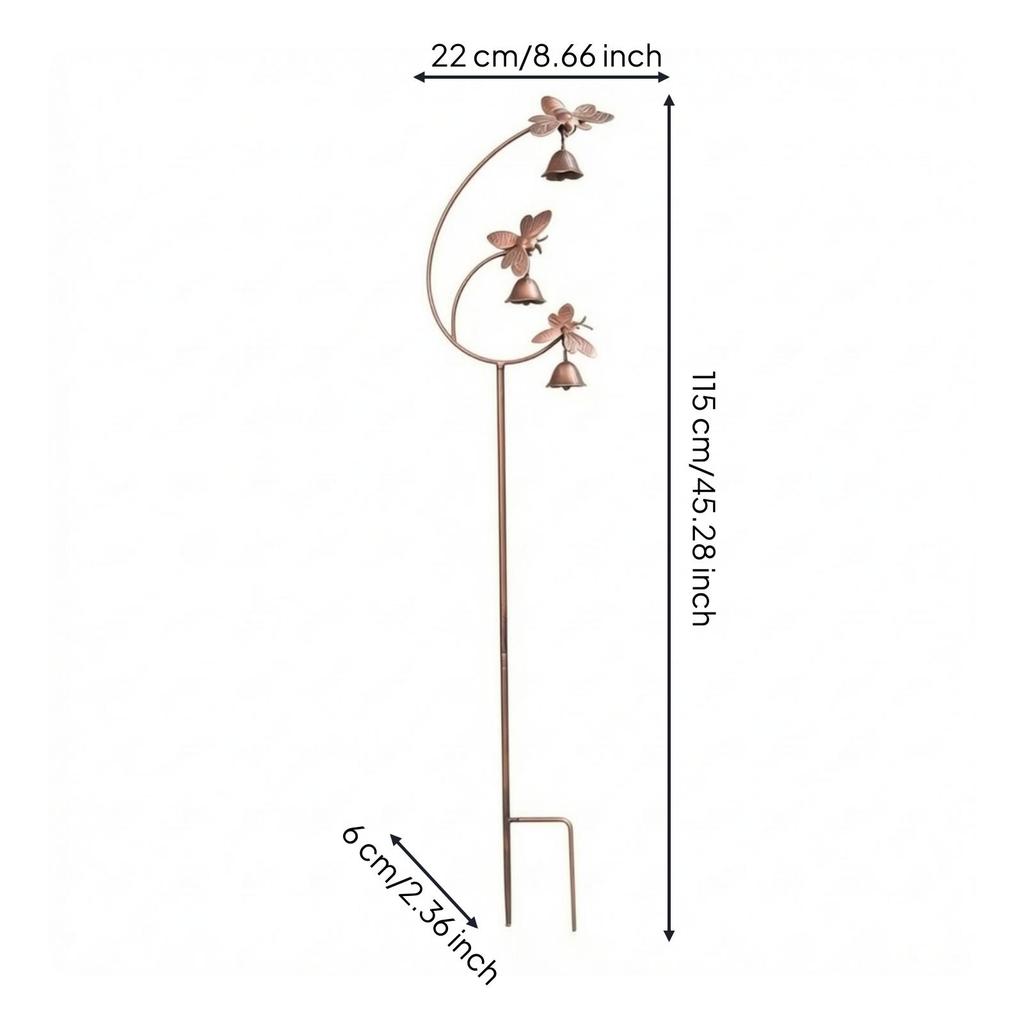 Bees Garden Stake with Bells Wrought-Iron Metal Lawn Decor Rustic for Homeowners