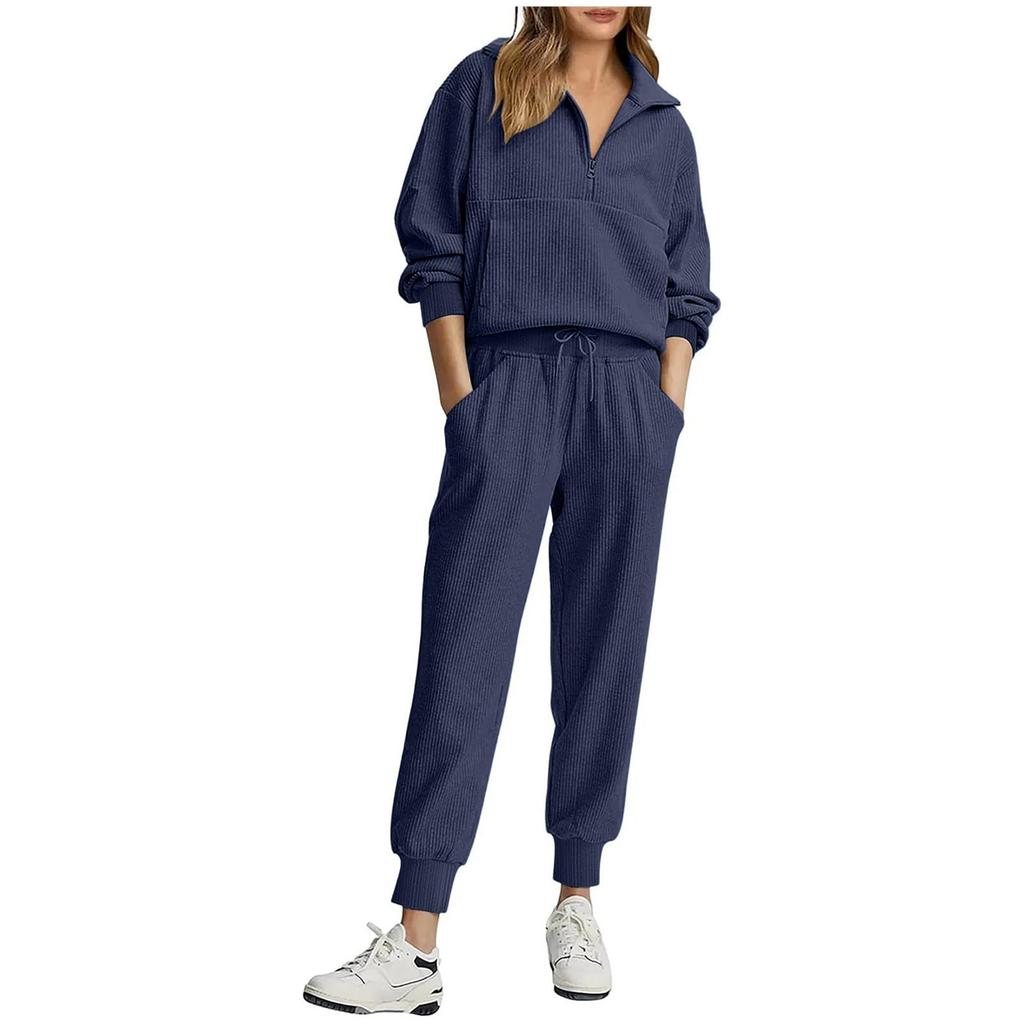 Women's Casual Half Zip Long Sleeve Top and Pants Set