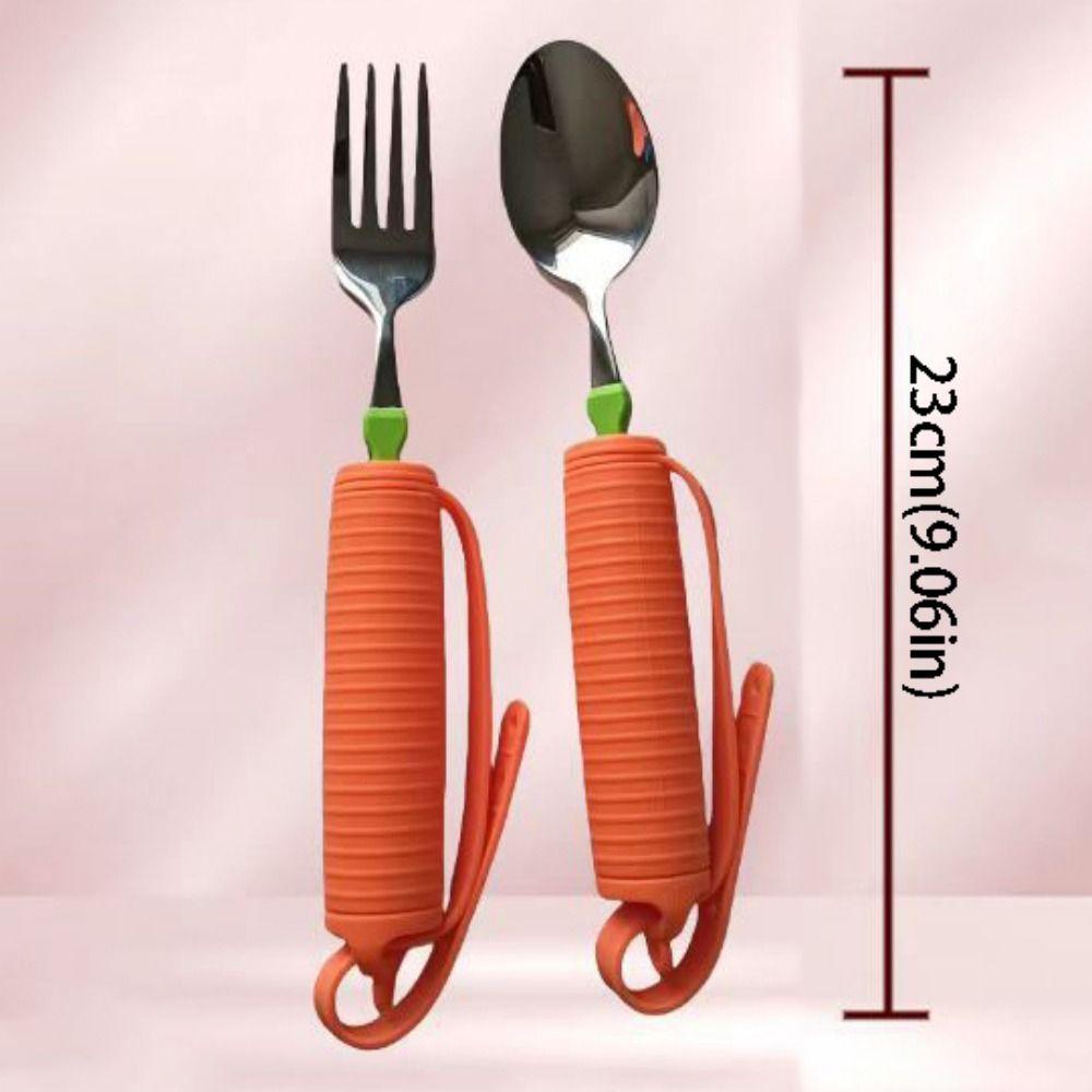 Tragbares Edelstahl-Besteck mit Gabel und Löffel, wackelfrei, Esshilfe, Löffel für Senioren