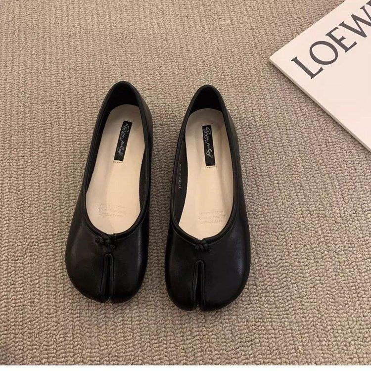 Casual Women Loafers Slip On Shoes Leather Flat Comfortable Breathable Toe Separator Style 35 чёрный