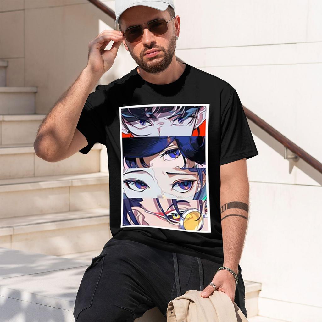 Anime Men's T-Shirt Featuring Expressive Eyes And Dramat Details Perfect For Spring And Summer