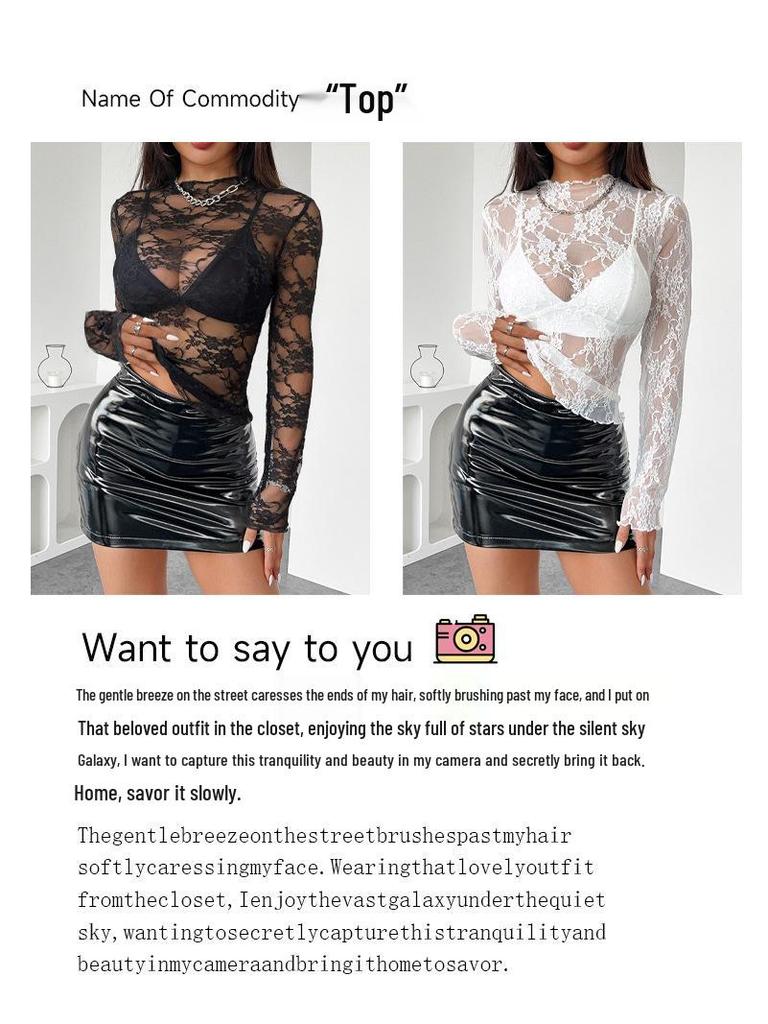 2025 Spring Elegant Women's Lace Trim Slimming Long Sleeve Top