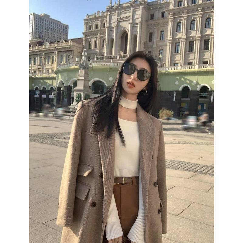 Winter Loose Thickened Herringbone Wool Coat Women Elegant Loose Cotton Padded Slim Tweed Jacket