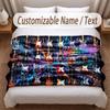 Music Guitar Theme Soft Blanket Personalized Custom Name Text Print Warm Blanket Home Sofa Bedroom Decor