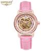 LONGLUX Women's Fashion Skeleton Automatic Watch with Water Resistance and Diamond Accents