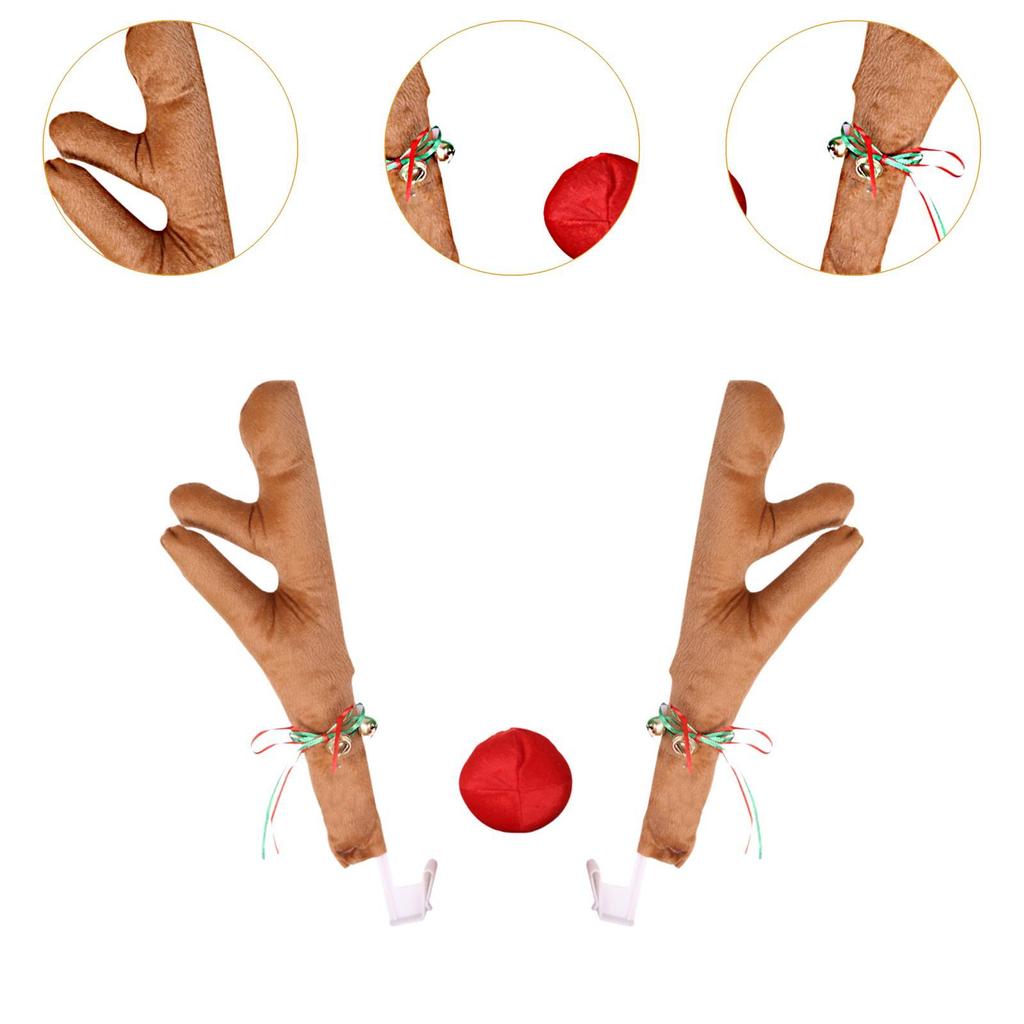 Generic Car Reindeer Antler Kit with Red Nose Decorative Vehicle Decor Easy to Install Christmas Decorations Auto Accessories