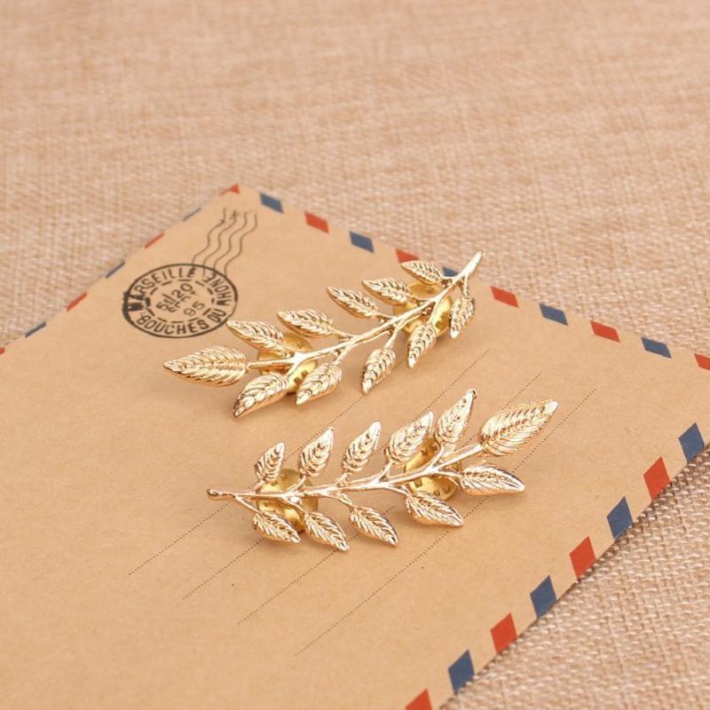 X6HE Fashion Double Tree Leaf Shirt Collar Pin Brooch Gold Silver Gifts for Family Members Girls Teens Women Girl/Boyfriend