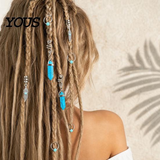 Multi-strand Braid Buckle 10Pcs Hair Buckles, Feather Style Dreadlocks Accessories, Alloy Bohemian Clip Open Design Clips for Thin Thick Multi-Strand