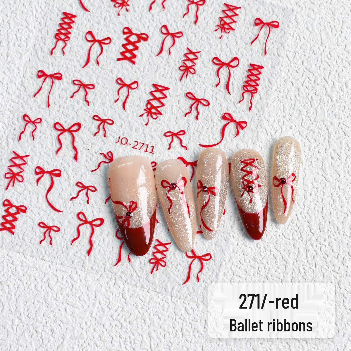 Elegant Cross-Border Nail Art Stickers: Japanese Style Black, White, & Red Ribbon Bows