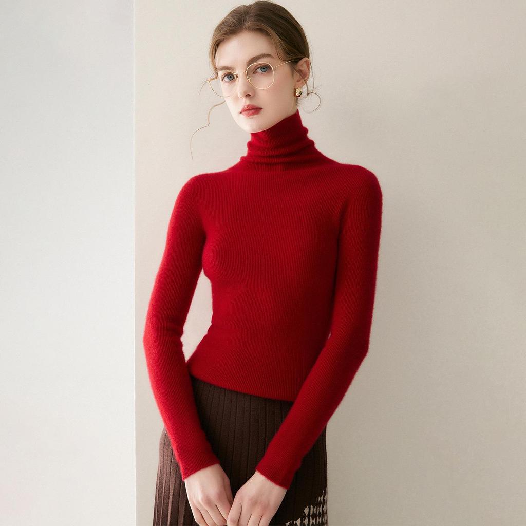 2026 Le Kasha Women's Pure Cashmere Ribbed High Neck Base Layer Top