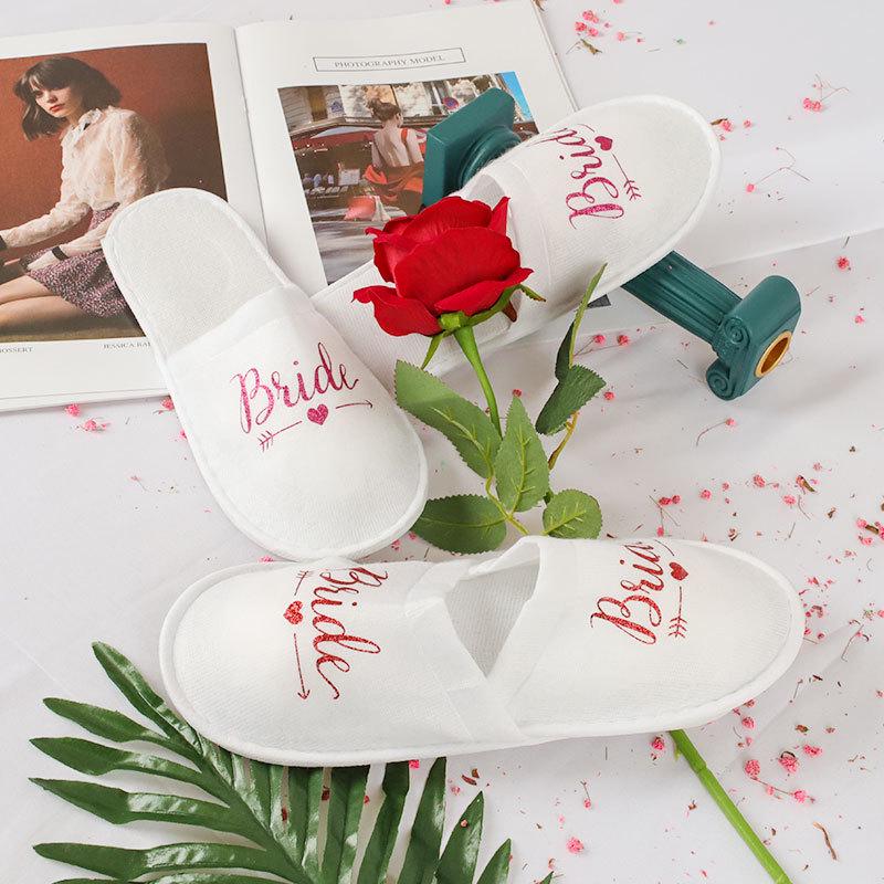 Fashion 20 Pairs Bride & Bridesmaid, Wedding Party Guests Home Slip on Shoes Bridal Party Slippers Open-toe with Golden, Red and Black